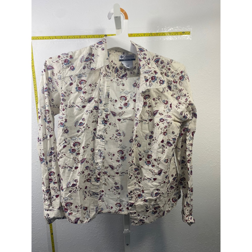 Columbia Womens Small Floral Paisley Button Up Shirt Long Sleeve Cream Outdoor